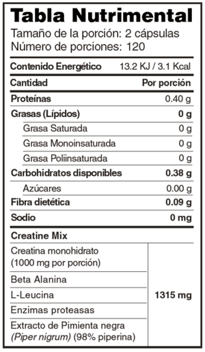 Creatine Suplemento de Creatina VIKARMY Tabla Nurimental